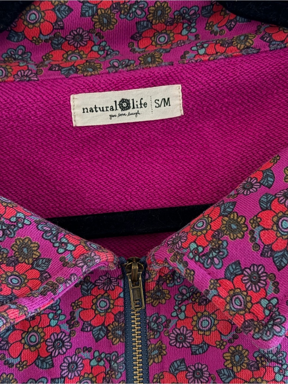 NATURAL LIFE Pink Floral Half-Zip Pullover - Picture 6 of 9